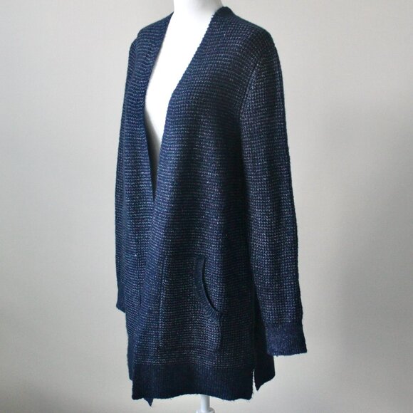Time and Tru Blueberry Blue Speckled Midi Open Cardigan Sweater Pockets Small - Picture 2 of 6